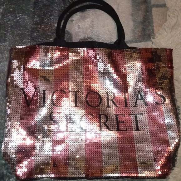 Victoria Secret Sequin Tote Pink Silver Black - Picture 1 of 1